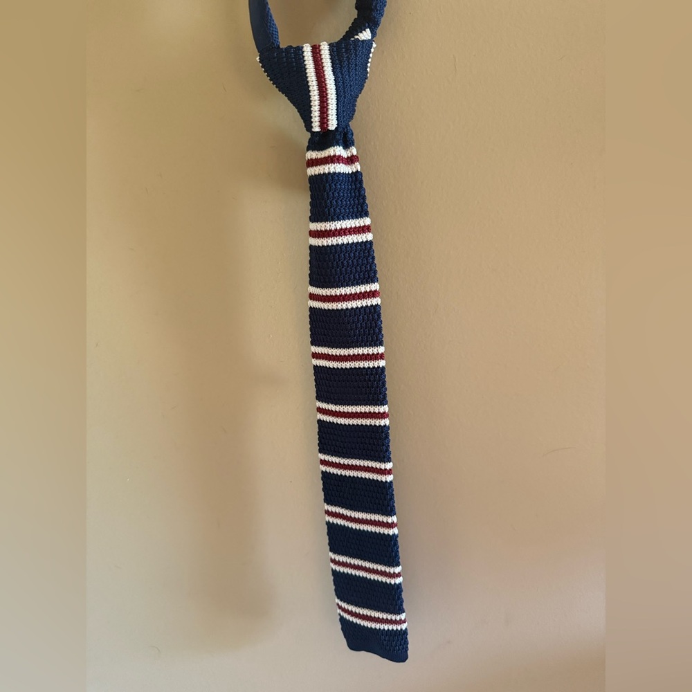 Navy Striped Knit Tie